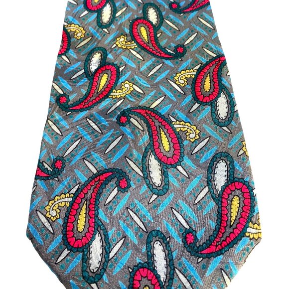 Vintage Karl Lagerfeld Luxury Designer Tie Collectors Item Teal Gray Red Yellow - Picture 6 of 9
